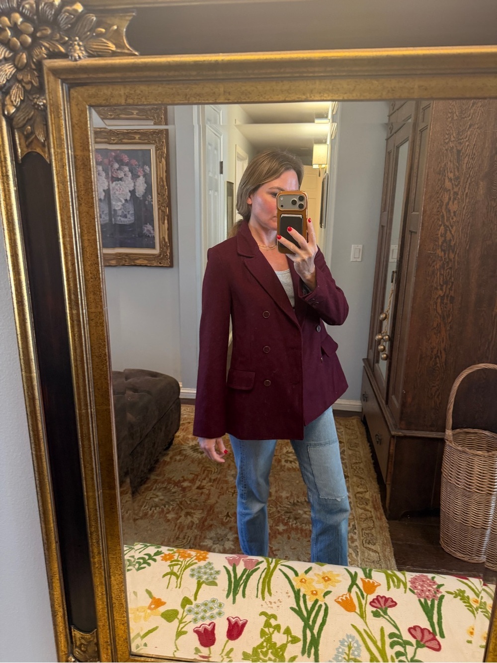Women's Double-Breasted Burgundy Blazer Jacket